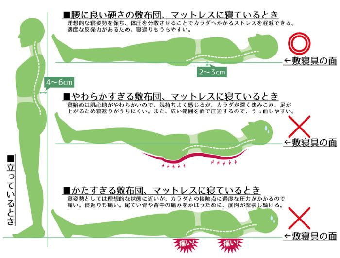 腰痛対策のための敷布団は、硬い敷布団を選びましょう